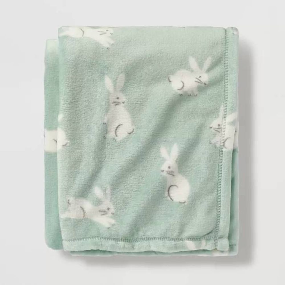 Bunny Easter Throw Blanket Mint/Cream
